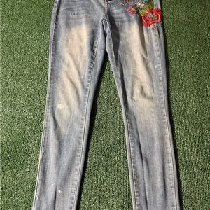 Indigo Rein Light Blue Skinny Jeans with Floral Embroidery